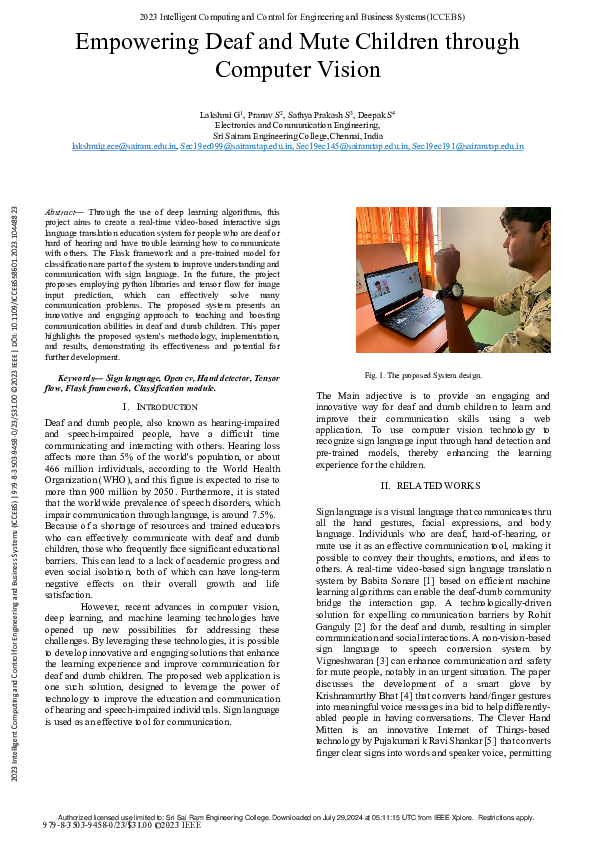(PDF) Empowering Deaf and Mute Children through Computer Vision