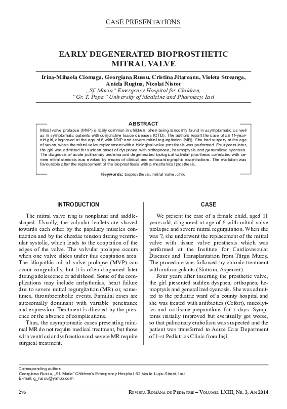 (PDF) Early degenerated bioprosthetic mitral valve