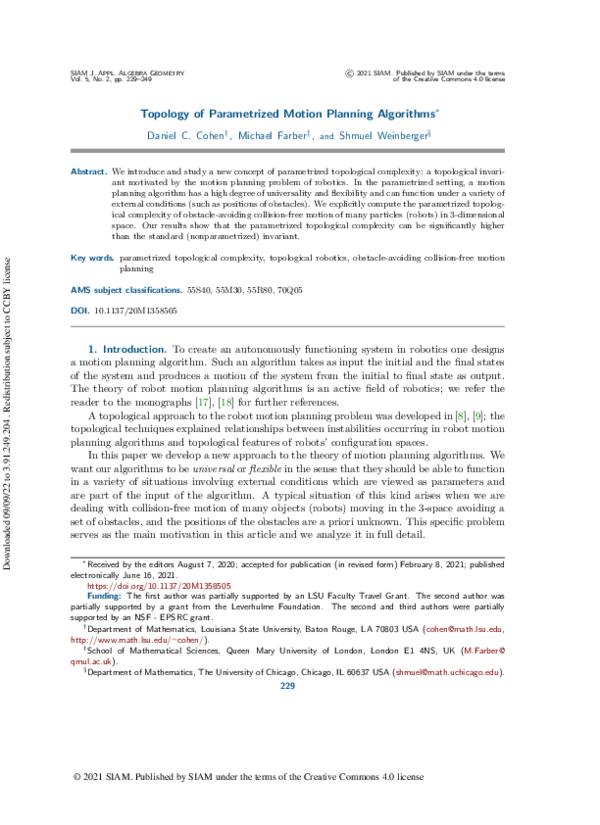 (PDF) Topology of Parametrized Motion Planning Algorithms