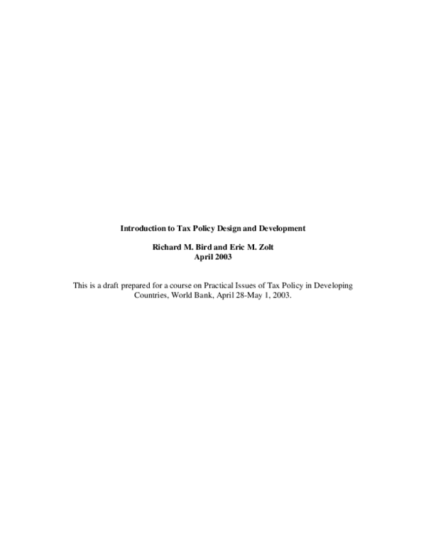 (PDF) Introduction to Tax Policy Design and Development
