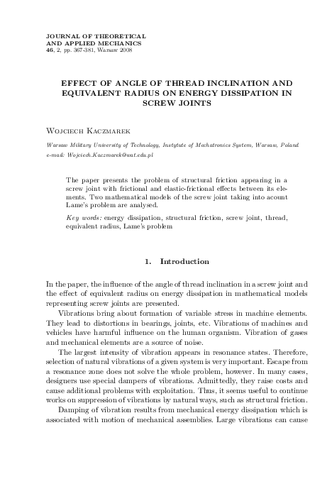 (PDF) Effect of angle of thread inclination and equivalent radius on ...
