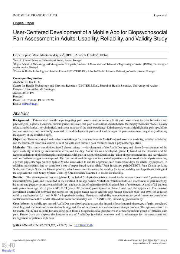 (PDF) User-Centered Development of a Mobile App for Biopsychosocial ...