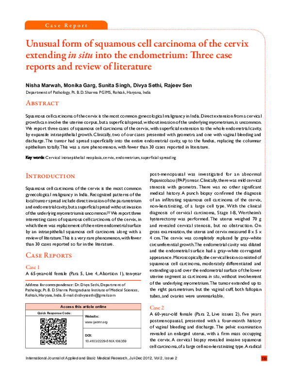 (PDF) Unusual form of squamous cell carcinoma of the cervix extending ...