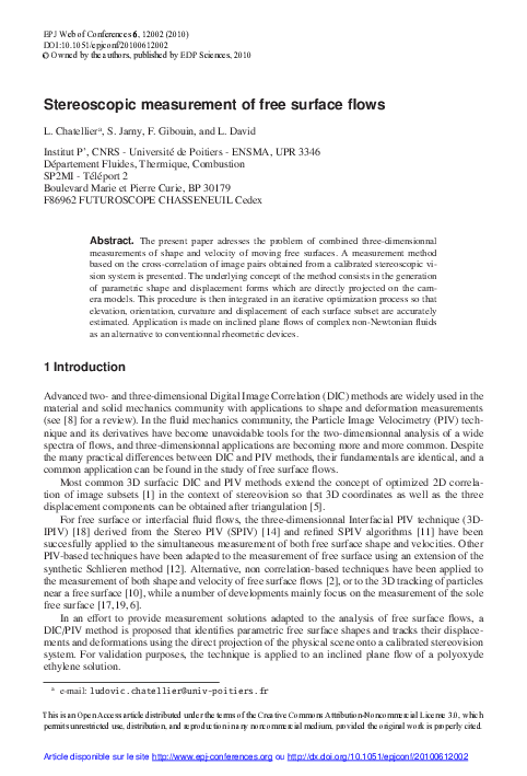 (PDF) Stereoscopic measurement of free surface flows