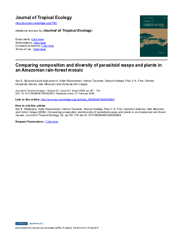 (PDF) Comparing composition and diversity of parasitoid wasps and ...