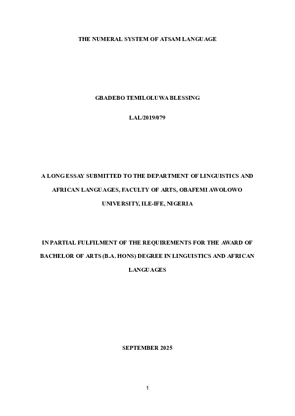 (PDF) THE NUMERAL SYSTEM OF ATSAM LANGUAGE