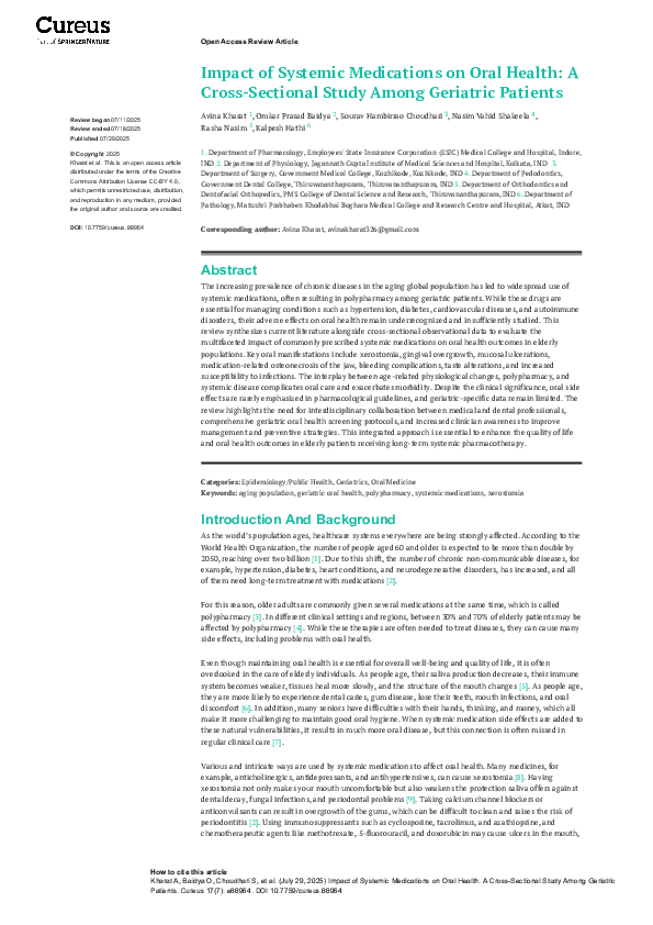 (PDF) Impact of Systemic Medications on Oral Health: A Cross-Sectional ...