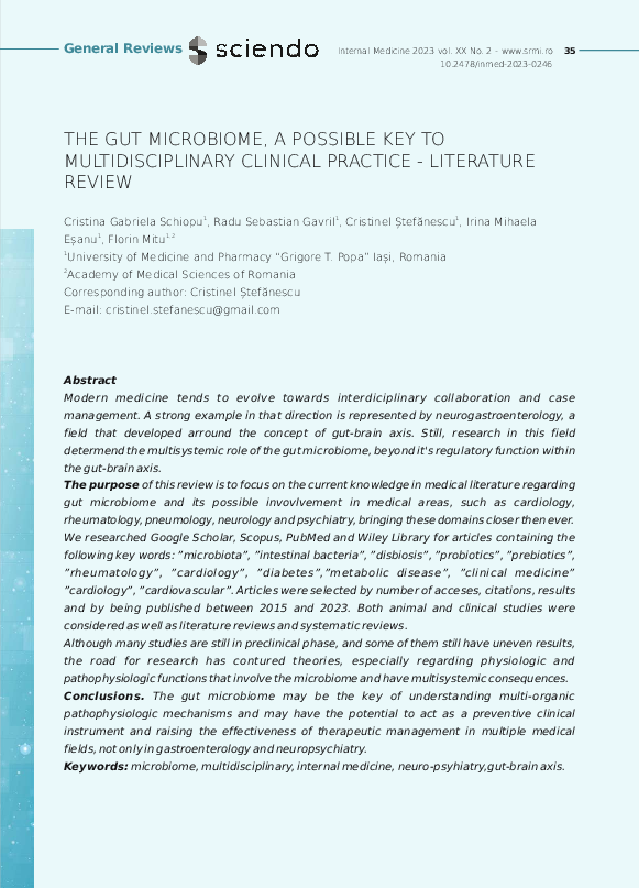 (PDF) The Gut Microbiome, a Possible Key to Multidisciplinary Clinical ...