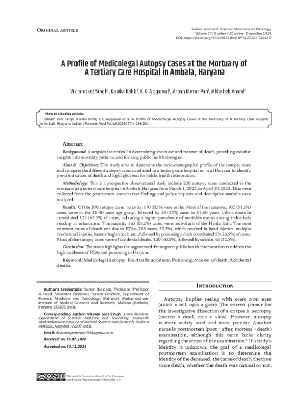 (PDF) A Profile of Medicolegal Autopsy Cases at the Mortuary of a ...