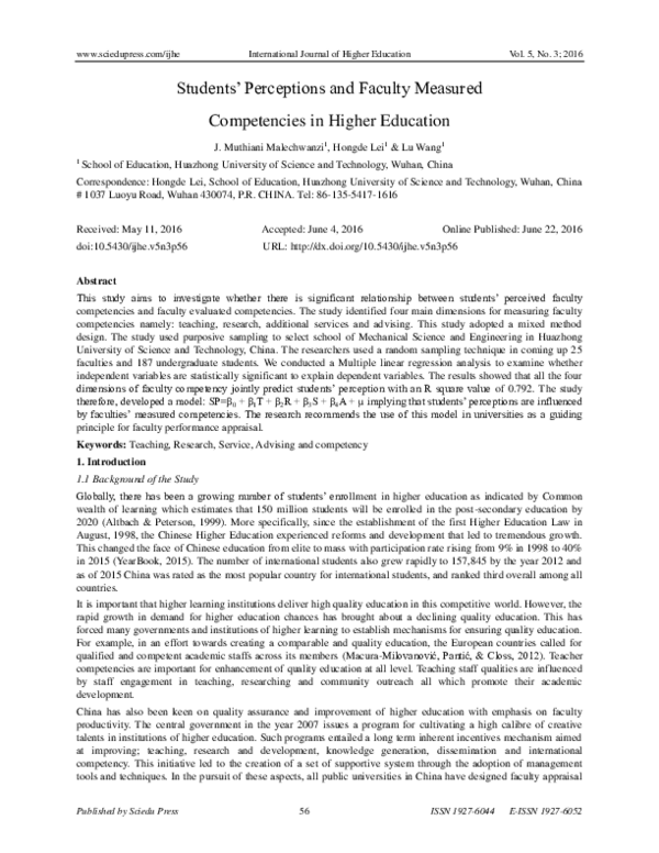 (PDF) Students' Perceptions and Faculty Measured Competencies in Higher ...