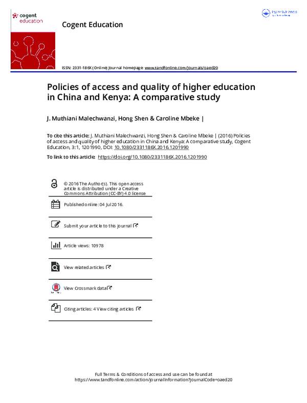 (PDF) Policies of access and quality of higher education in China and ...