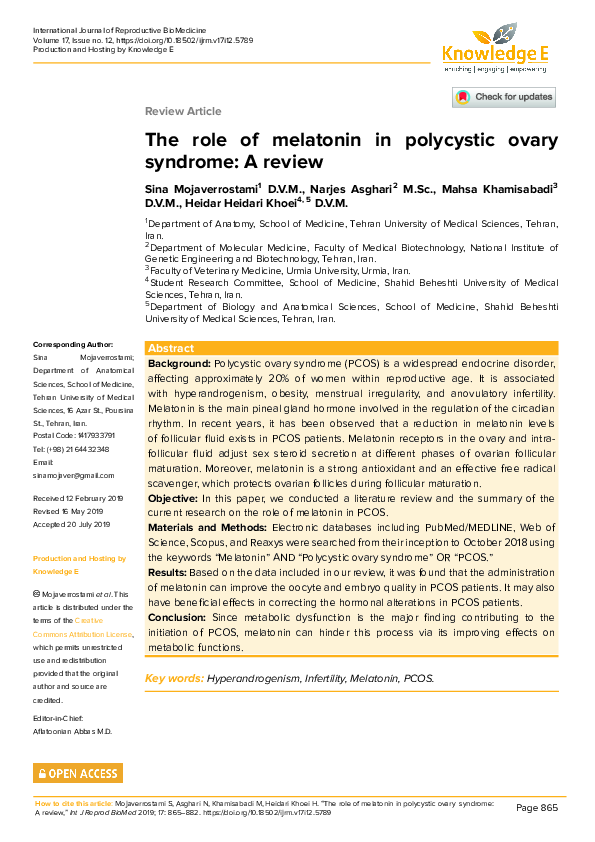 (PDF) The role of melatonin in polycystic ovary syndrome: A review