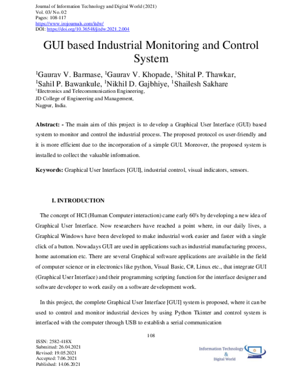 (PDF) GUI based Industrial Monitoring and Control System