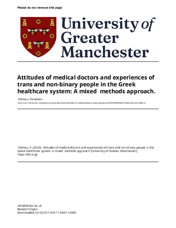 (PDF) ATTITUDES OF MEDICAL DOCTORS AND EXPERIENCES OF TRANS AND NON ...