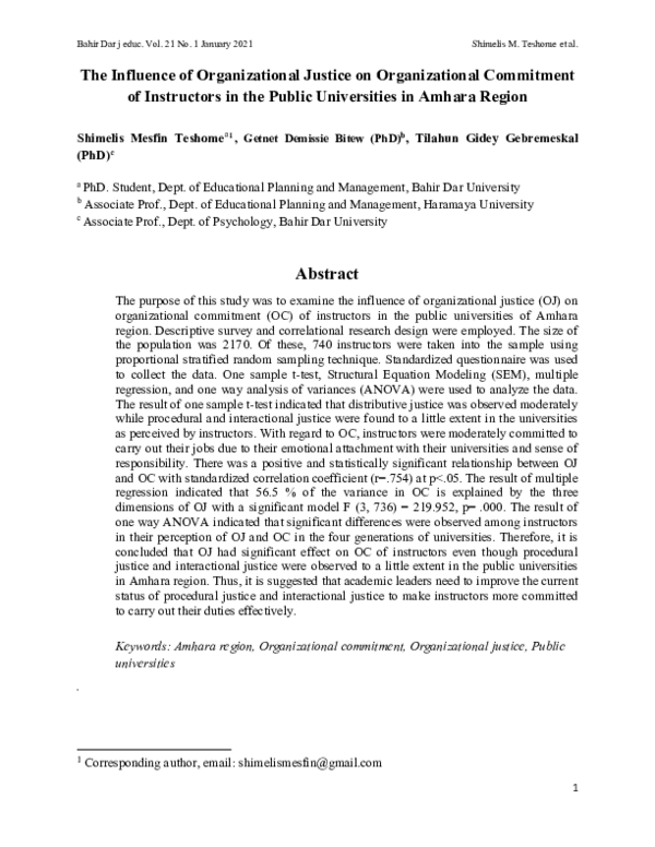 (PDF) The effect of Organizational Justice on Organizational Commitment ...