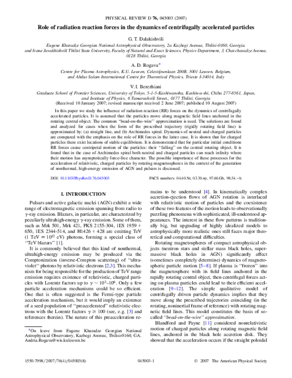 (PDF) Role of radiation reaction forces in the dynamics of ...