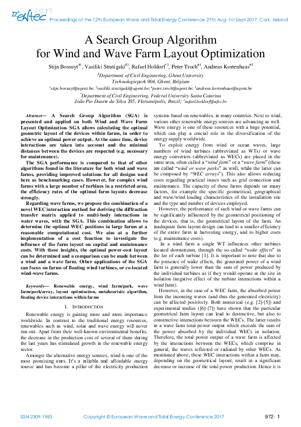 (PDF) A search group algorithm for wind and wave farm layout optimization