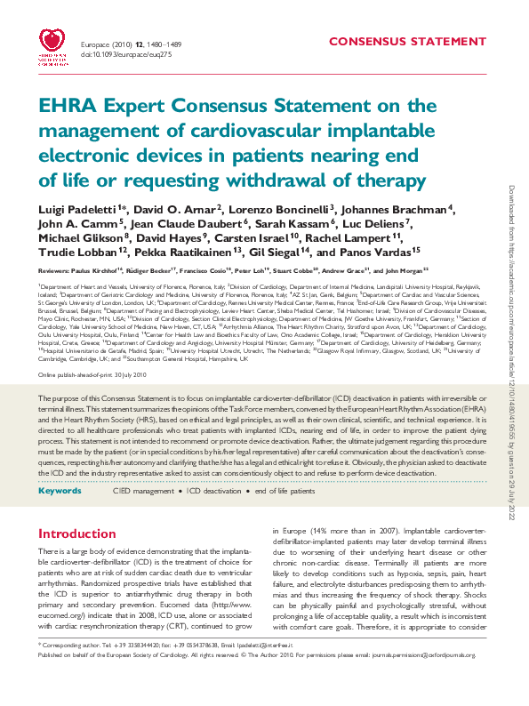 (PDF) EHRA Expert Consensus Statement on the management of ...