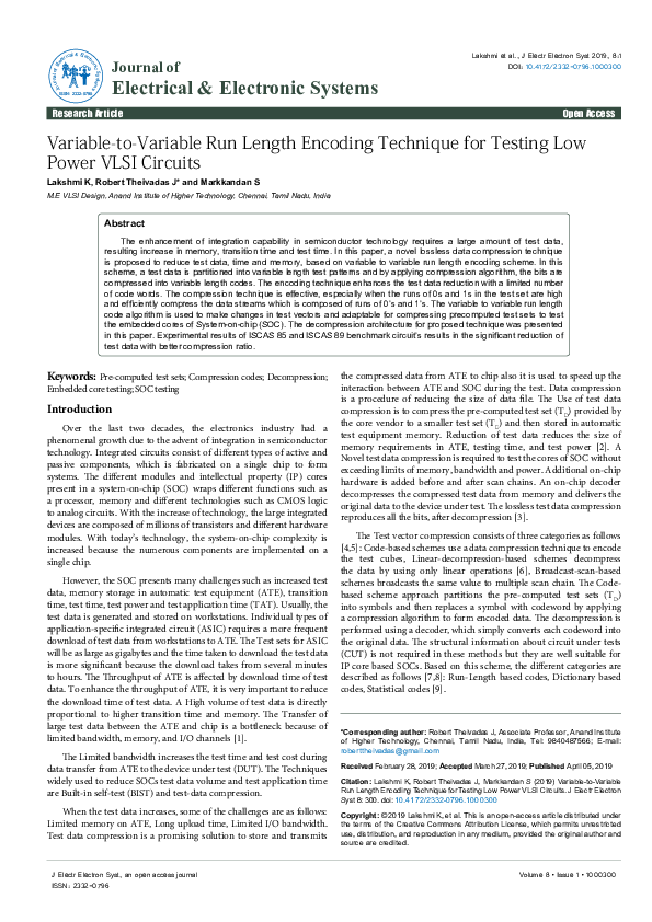 (PDF) Variable-to-Variable Run Length Encoding Technique for Testing ...