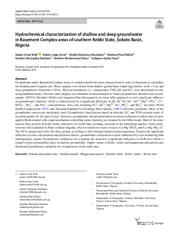 (PDF) Hydrochemical characterization of shallow and deep groundwater in ...
