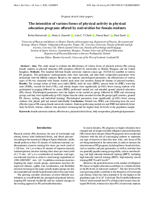 (PDF) The intensities of various forms of physical activity in physical ...