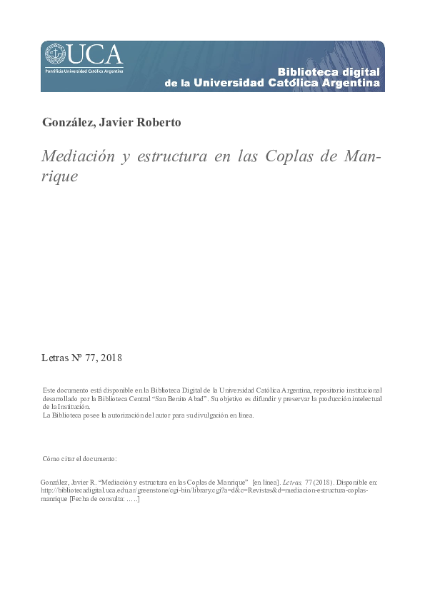 (PDF) Mediación y estructura en las Coplas de Manrique