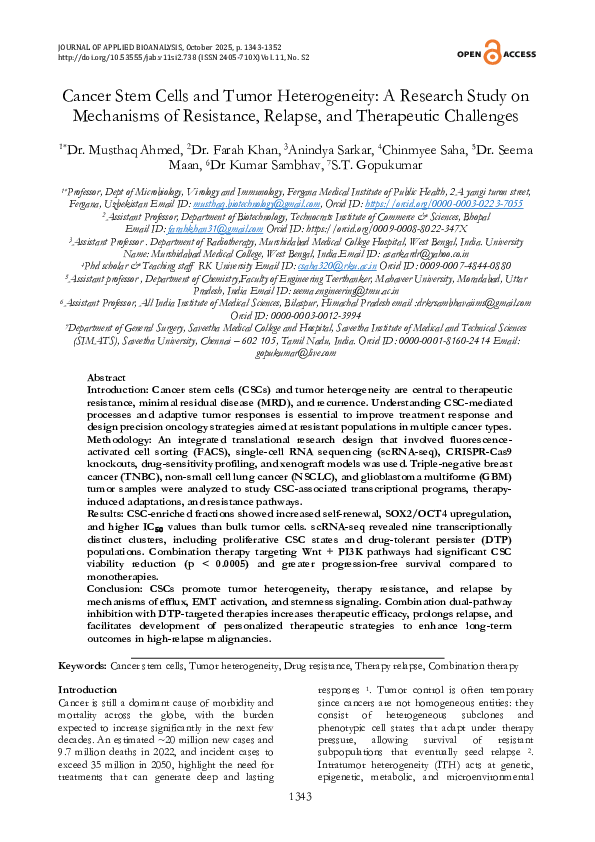 (PDF) Cancer Stem Cells and Tumor Heterogeneity: A Research Study on ...