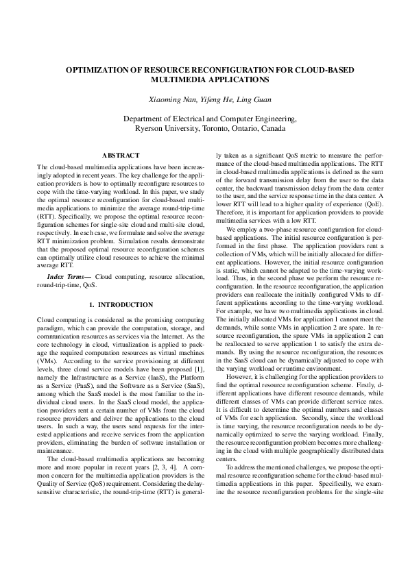 (PDF) Optimization of resource reconfiguration for cloud-based ...