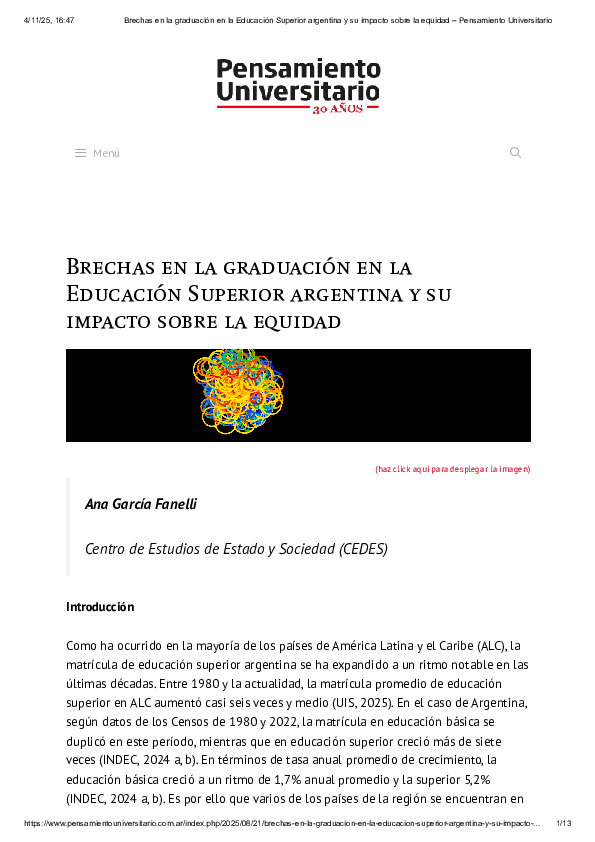 (PDF) Brechas en la graduación en la Educación Superior argentina y su ...