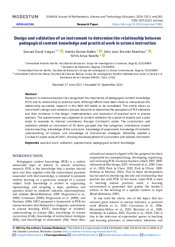 (PDF) Design and validation of an instrument to determine the ...