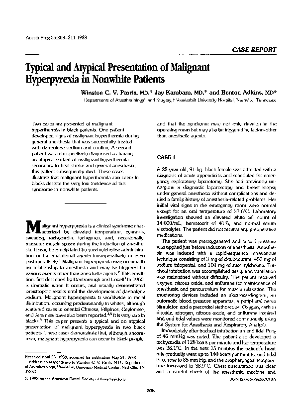 (PDF) Typical and atypical presentation of malignant hyperpyrexia in ...