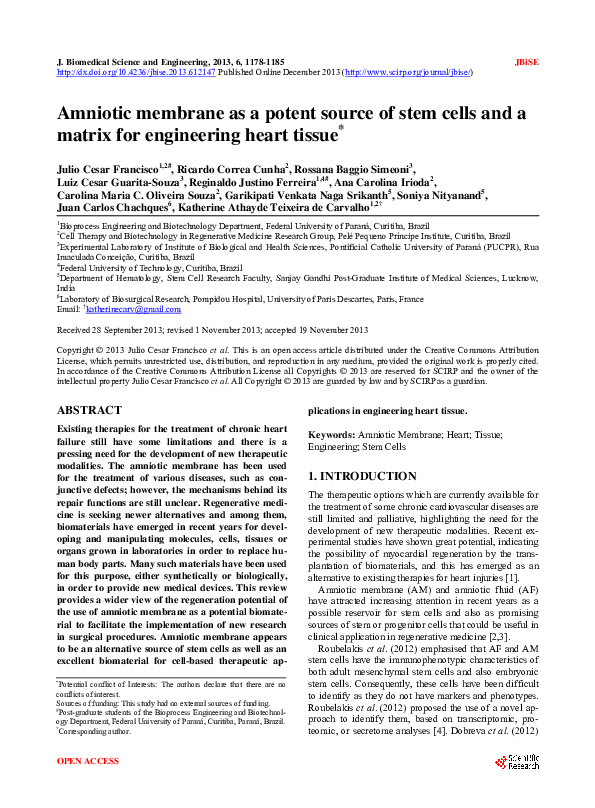 (PDF) Amniotic membrane as a potent source of stem cells and a matrix ...