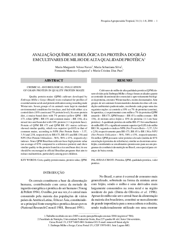 (PDF) Avaliação Química e Biológica Da Proteína Do Grão Em Cultivares ...