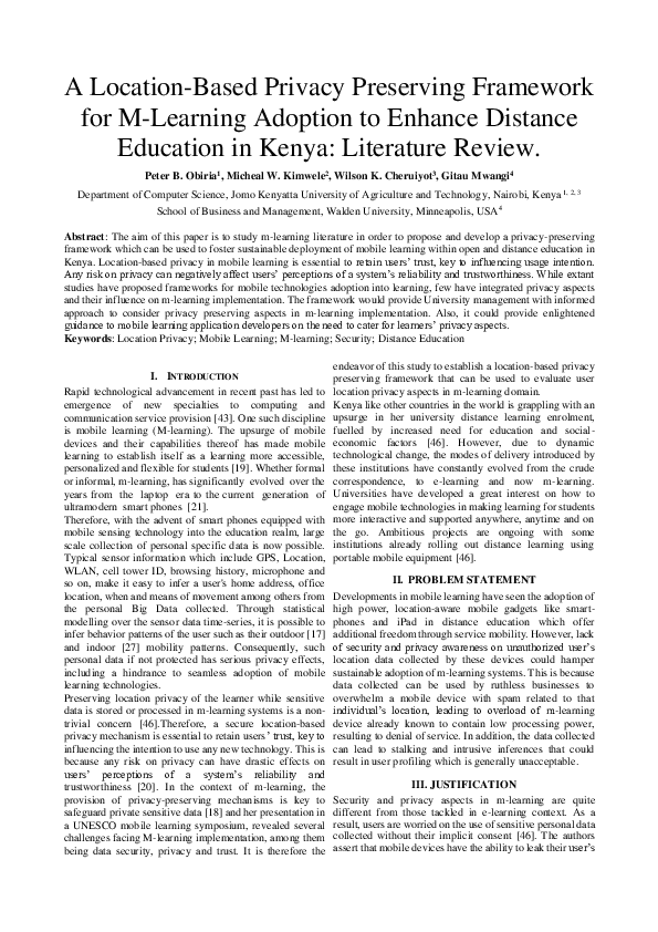 (PDF) A Location-Based Privacy Preserving Framework for M-Learning ...