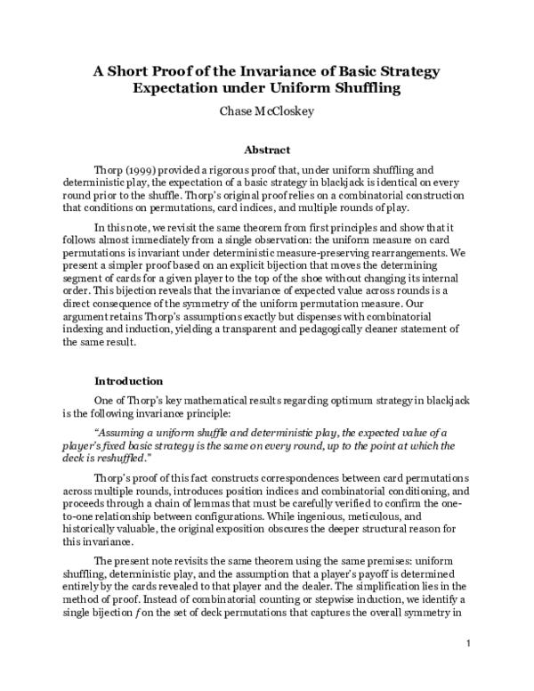 (PDF) A Short Proof of the Invariance of Basic Strategy Expectation ...