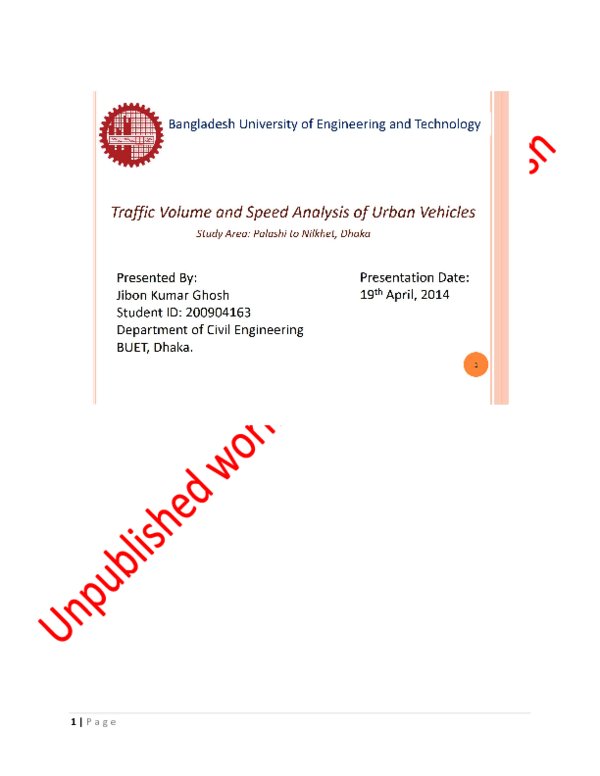 (PDF) Traffic Volume and Speed Analysis of Urban vehicles