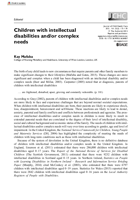 (PDF) Children with intellectual disabilities and/or complex needs