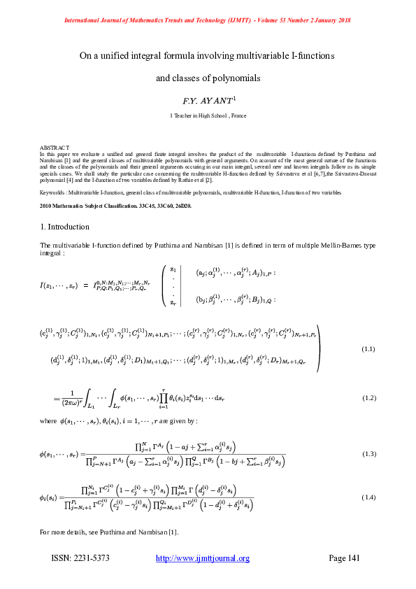 (PDF) On a unified integral formula involving multivariable I-functions ...