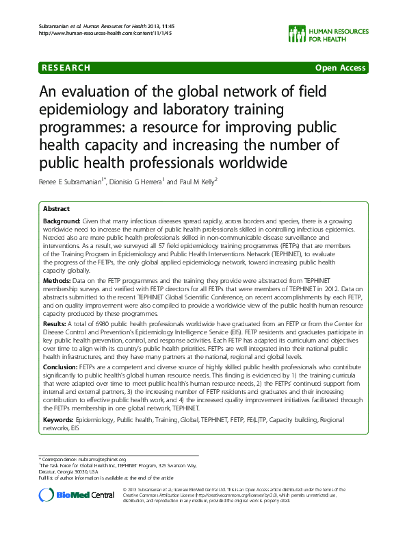 (PDF) An evaluation of the global network of field epidemiology and ...