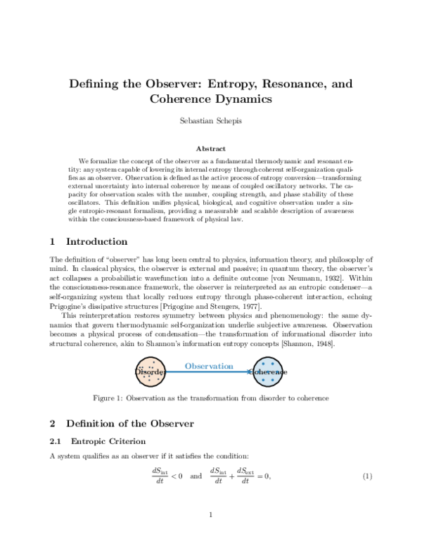 (PDF) Defining the Observer: Entropy, Resonance, and Coherence Dynamics
