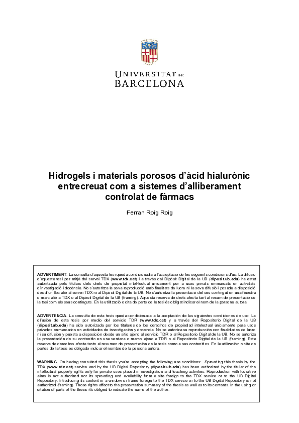 (PDF) Hidrogels i materials porosos d’àcid hialurònic entrecreuat com a ...