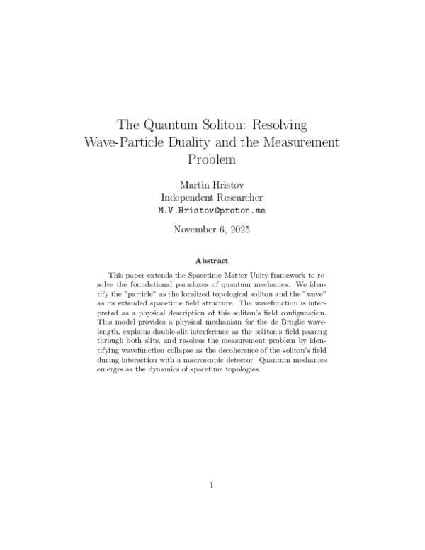 (PDF) The Quantum Soliton: Resolving Wave-Particle Duality and the ...