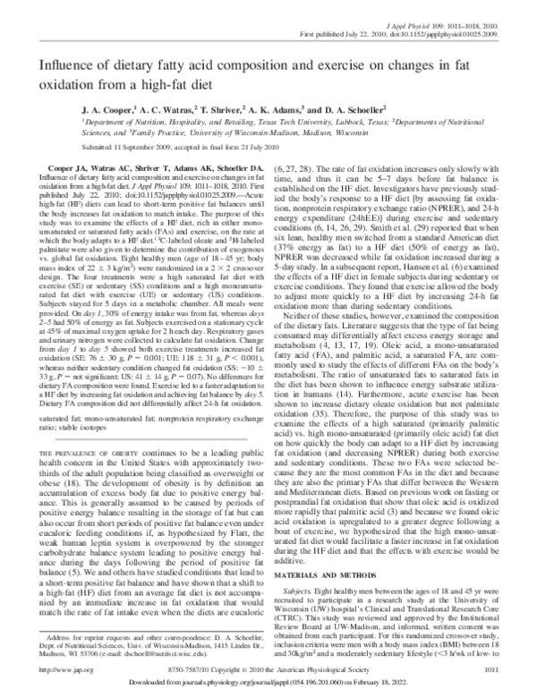 (PDF) Influence of dietary fatty acid composition and exercise on ...