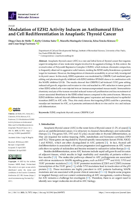 (PDF) Modulation of EZH2 Activity Induces an Antitumoral Effect and ...