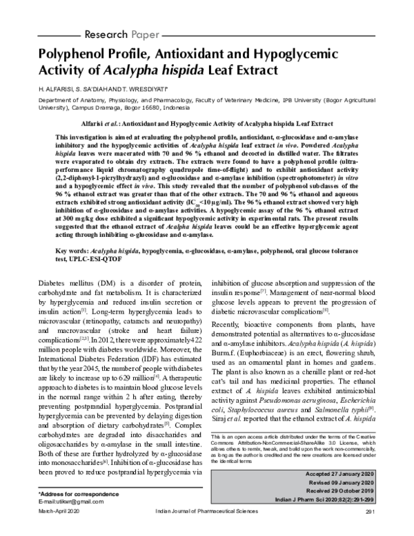 (PDF) Polyphenol Profile, Antioxidant and Hypoglycemic Activity of ...