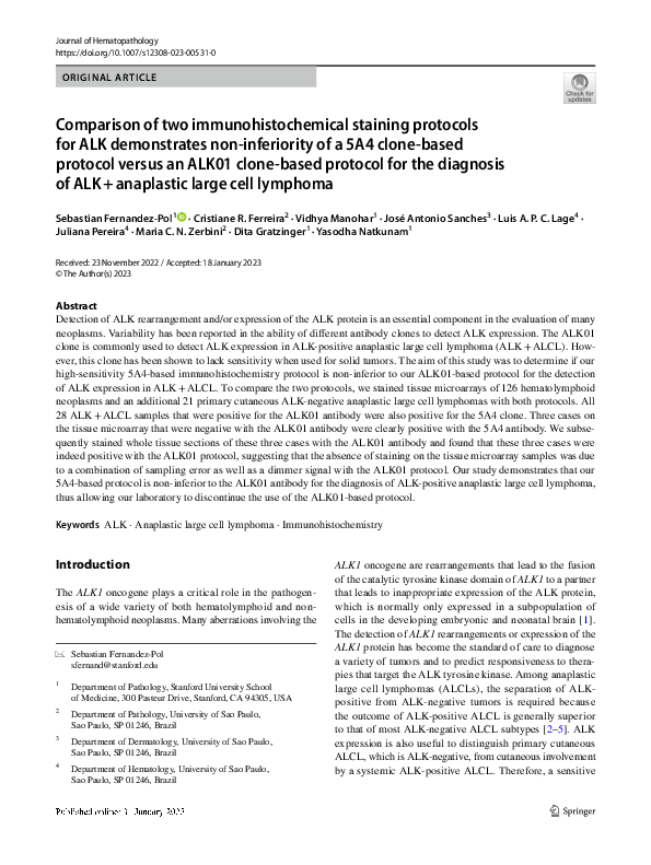 (PDF) Comparison of two immunohistochemical staining protocols for ALK ...