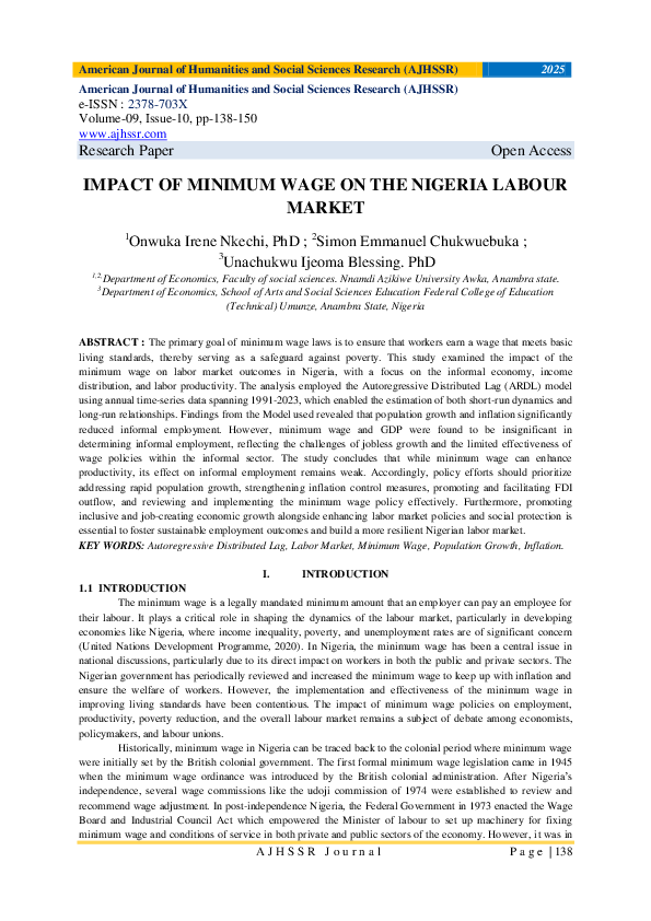 (PDF) IMPACT OF MINIMUM WAGE ON THE NIGERIA LABOUR MARKET