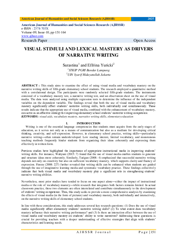 (PDF) VISUAL STIMULI AND LEXICAL MASTERY AS DRIVERS OF NARRATIVE WRITING