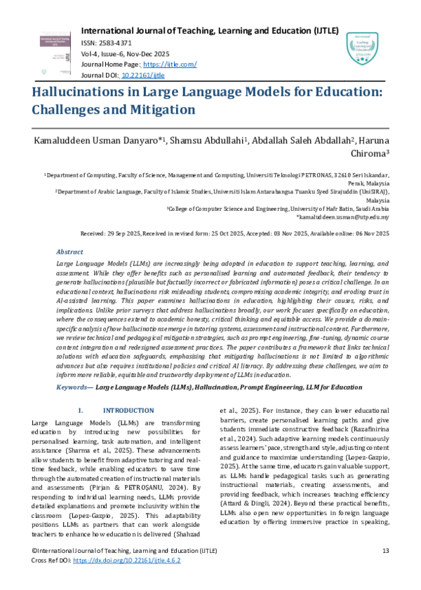 (PDF) Hallucinations in Large Language Models for Education: Challenges ...