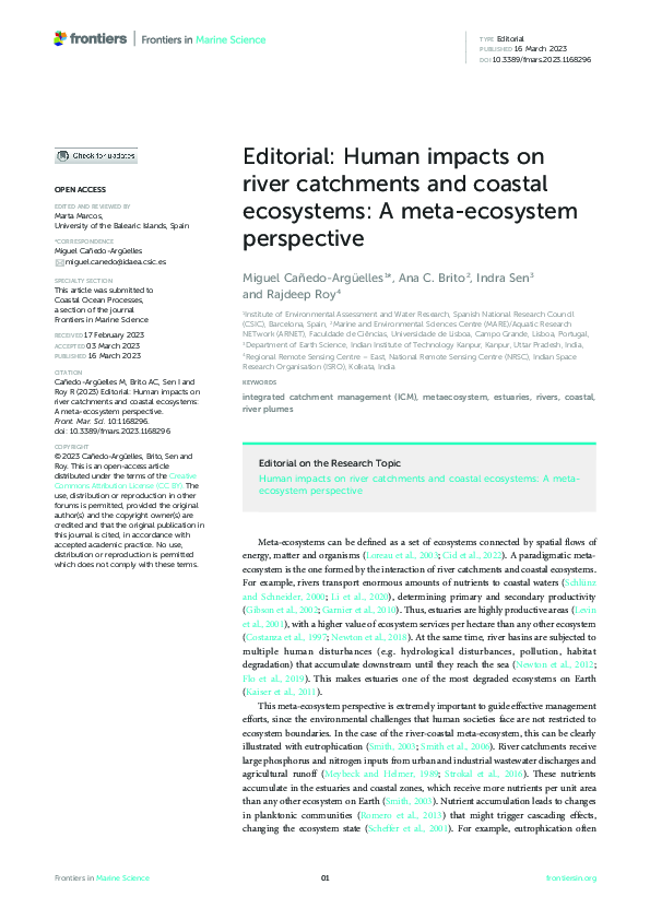 (PDF) Editorial: Human impacts on river catchments and coastal ...